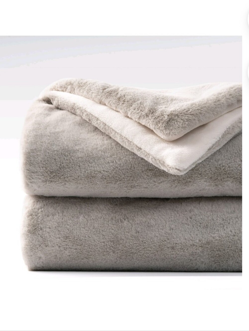 Mellowdy Faux Rabbit Fur Throw Blanket (Reversible Grey/Milky White 60X80 in